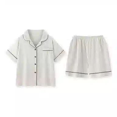 夏芬妍 简约休闲舒适时尚纯色纯棉翻领家居服亲肤宽松短袖短裤可外穿睡衣套装 女款