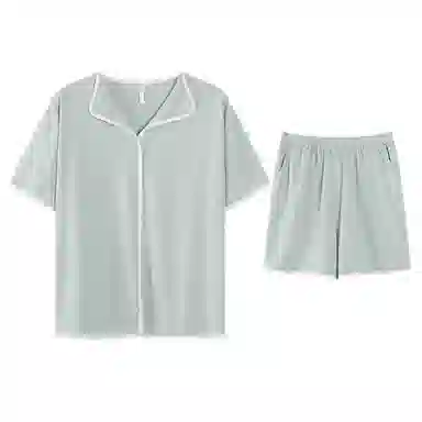 莫代尔 舒适简约休闲翻领时尚轻盈柔软亲肤慵懒家居服可外穿睡衣套装 女款 浅绿色