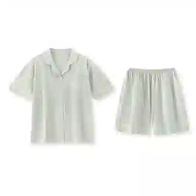 夏芬妍 简约休闲舒适时尚纯色纯棉翻领家居服亲肤宽松短袖短裤可外穿睡衣套装 女款