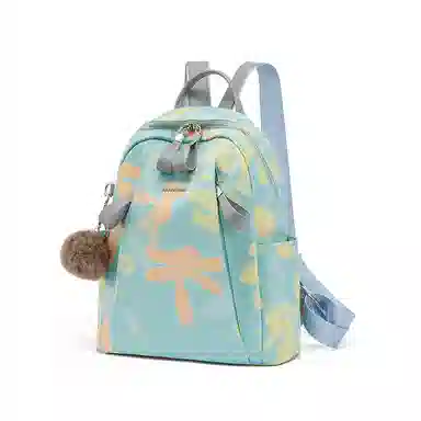 红蜻蜓 大容量运动轻便休闲百搭撞色印花韩版潮流时尚 织物 双肩包 常规 男女同款情侣款 浅蓝色