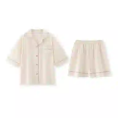 夏芬妍 简约休闲舒适时尚纯色纯棉翻领家居服亲肤宽松短袖短裤可外穿睡衣套装 女款