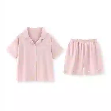 夏芬妍 简约休闲舒适时尚纯色纯棉翻领家居服亲肤宽松短袖短裤可外穿睡衣套装 女款