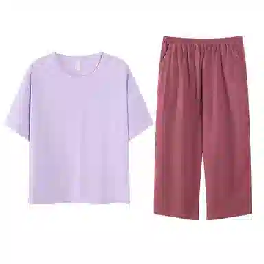 莫代尔 韩版舒适透气百搭圆领套头时尚睡衣套装 女款 紫色