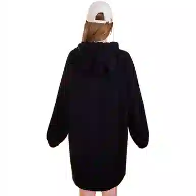 木果果木 中长款复古条纹小众连帽宽松长袖连衣裙 女款 军绿条