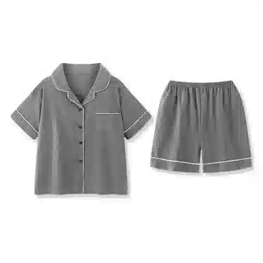夏芬妍 简约休闲舒适时尚纯色纯棉翻领家居服亲肤宽松短袖短裤可外穿睡衣套装 女款