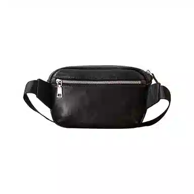 后步 小众设计高级小巧轻便简约通勤休闲 进口植鞣头层牛皮 背包斜挎包胸包腰包 小号 男女同款情侣款 黑色