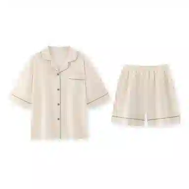夏芬妍 简约休闲舒适时尚纯色纯棉翻领家居服亲肤宽松短袖短裤可外穿睡衣套装 女款