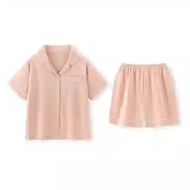 夏芬妍 简约休闲舒适时尚纯色纯棉翻领家居服亲肤宽松短袖短裤可外穿睡衣套装 女款