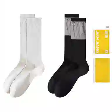 健将 法式小众玻璃丝拼接及膝小腿袜薄款透气设计感时尚百搭高筒袜 女款 礼袋组合装