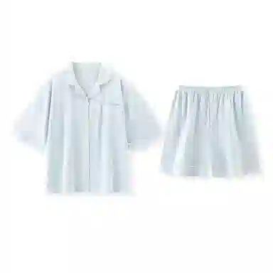 夏芬妍 简约休闲舒适时尚纯色纯棉翻领家居服亲肤宽松短袖短裤可外穿睡衣套装 女款