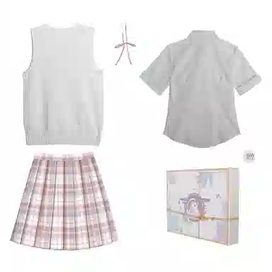 兔半眠 学院风马甲短袖衬衫半身格裙子制服 女款