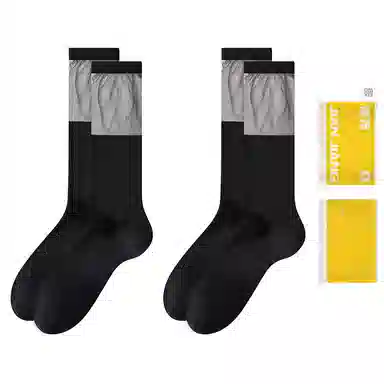 健将 法式小众玻璃丝拼接及膝小腿袜薄款透气设计感时尚百搭高筒袜 女款 礼袋组合装