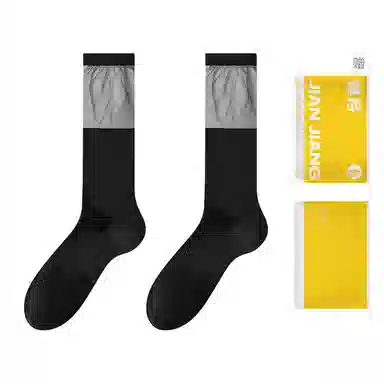 健将 法式小众玻璃丝拼接及膝小腿袜薄款透气设计感时尚百搭高筒袜 女款 礼袋组合装