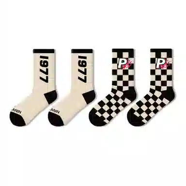 PLAN IN Street Retro Socks Gift Box 5 Pairs Black White