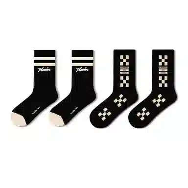 PLAN IN Street Retro Socks Gift Box 5 Pairs Black White