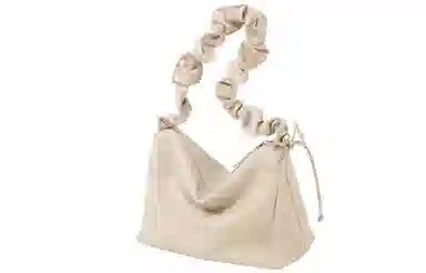 妙迪 早春轻便云朵托特包小众慵懒风抽绳褶皱软皮宽肩带通勤学院风腋下包 牛皮 手提单肩斜挎包 女款 香草奶油白