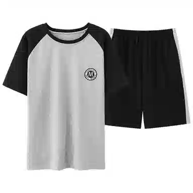 莫代尔 舒适透气亲肤细腻圆领套头短袖上衣柔软不易起球家居服可外穿五分裤睡衣套装 男款 黑色