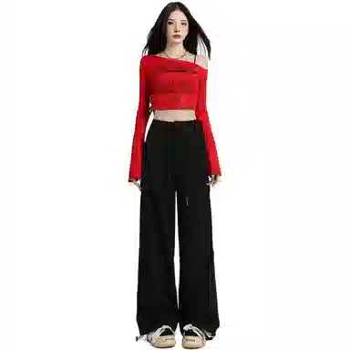 莫代尔 纯色高腰宽松工装休闲裤 女款