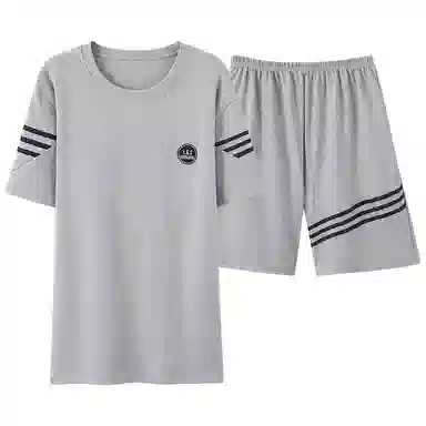 莫代尔 圆领套头慵懒风百搭短袖五分裤不易起球居家服可外穿睡衣套装 男款 浅灰色