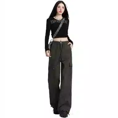 莫代尔 纯色高腰宽松工装休闲裤 女款