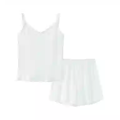 莫代尔 百搭细腻带胸垫防凸点吊带上衣家居服可外穿三分裤夏季睡衣套装 女款 白色