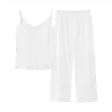 莫代尔 清新百搭韩版无袖时尚透气吊带长裤带胸垫防凸点柔软家居服可外穿睡衣套装 女款 白色