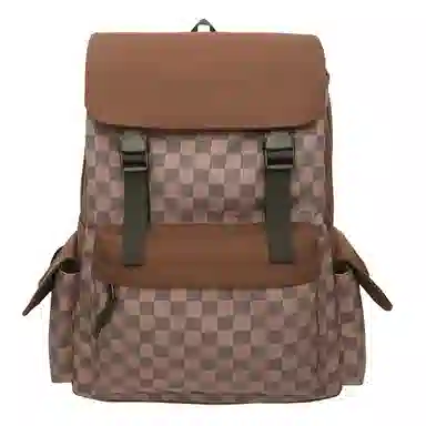 垣途者 潮流格子时尚百搭 尼龙 双肩包 男女同款情侣款 棕色/黑色