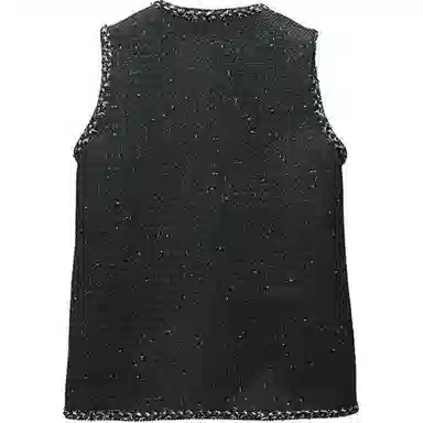 雅鹿 法式圆领花边舒适马甲 女款 黑色