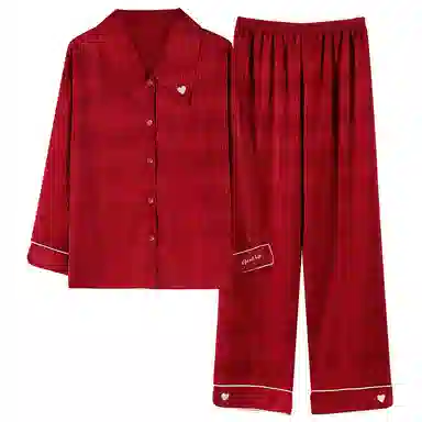 俏薇妮 简约纯色柔软喜庆高级感长袖长裤家居服舒适休闲透气可外穿睡衣套装 女款 礼盒装 红色
