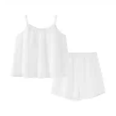 莫代尔 休闲舒适轻盈透气带胸垫防凸点无袖短裤夏季睡衣套装 女款 白色