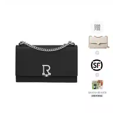 红蜻蜓 经典休闲风简约风商务斜挎包腋下包时尚链条手提包 牛剖层皮革 单肩包 常规 女款 黑色