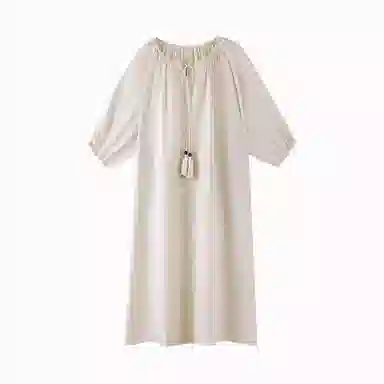 夏芬妍  轻盈舒适柔软侘寂风纯色绑绳睡衣家居服休闲亲肤宽松短袖可外穿睡裙 女款 杏色