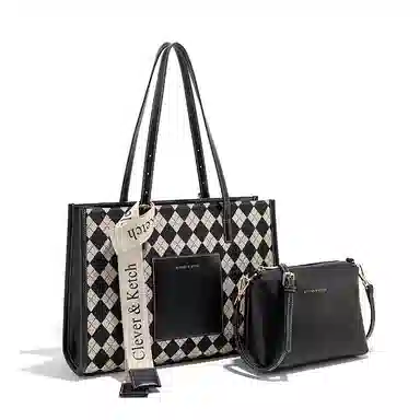 CLEVER&KETCH Classic Quilted Shoulder Bag Large Black Ivory