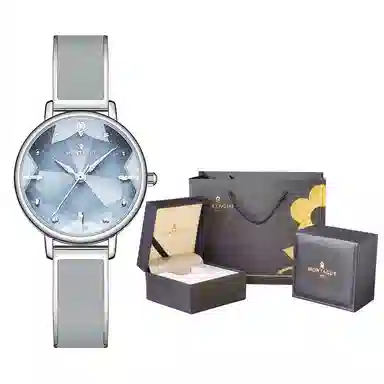 梦特娇 法国巴黎轻奢品牌 精致设计小众潮流女学生 高级感时尚简约 女表  石英机芯 合金表带 男女同款 蓝色表盘 气质优雅腕表 限定皮盒