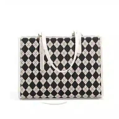 CLEVER&KETCH Classic Quilted Shoulder Bag Large Black Ivory