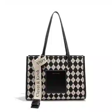 CLEVER&KETCH Classic Quilted Shoulder Bag Large Black Ivory