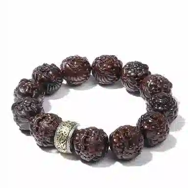 三檀小舍 财源滚滚诸事顺利 六字箴言转运珠十二生肖本命年蛇小叶佛珠文玩盘玩小众百搭礼盒 紫檀属 木作手串 男女同款情侣款