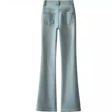 丝柏舍 简约高腰修身喇叭牛仔裤 女款 浅蓝色