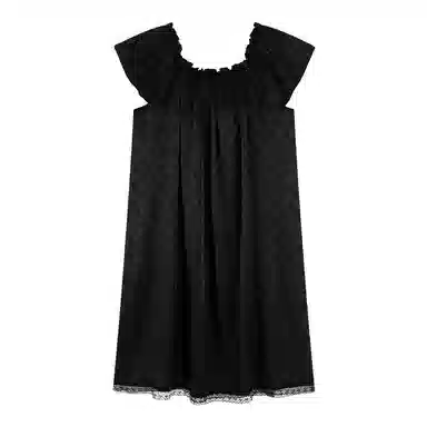 莫代尔 休闲简约甜美短袖宽松百搭带胸垫防凸点舒适柔软细腻可外穿夏季睡裙 女款 黑色