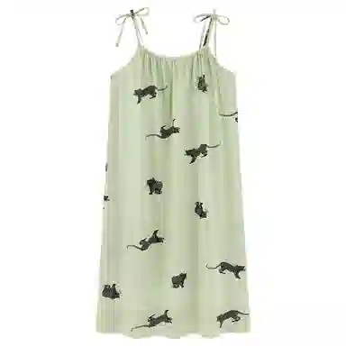 莫代尔 休闲舒适清新时尚亲肤细腻带胸垫防凸点无束缚无袖吊带可外穿家居睡裙 女款 绿色