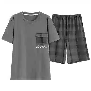 细舍 休闲青少年薄款舒适家居服睡衣套装 男款 灰色