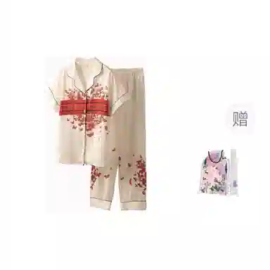 桔内 轻奢高级凉感透气翻领开衫家居服可外穿睡衣套装 女款 红色