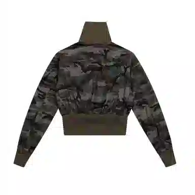 花蔓色 美式复古迷彩翻领短款开衫卫衣女辣妹休闲百搭修身显瘦外套夹克 男女同款