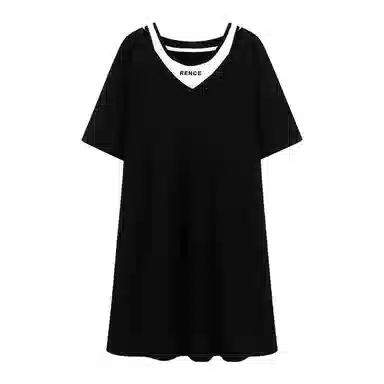 莫代尔 简约轻盈透气休闲短袖气质百搭时尚带胸垫防凸点宽松可外穿夏季睡裙 女款 黑色