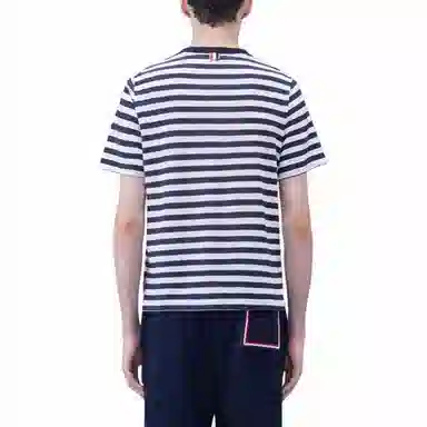 THOM BROWNE Linen Jersey Short Sleeve Striped Pocket Tee T