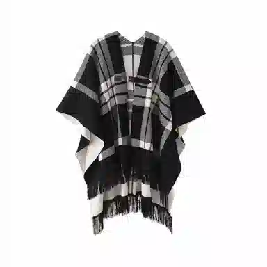 北极绒 小香风春小众双面格子外搭针织宽松慵懒休闲时髦保暖 披肩 女款