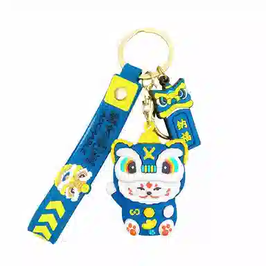 千桐 国潮醒狮招财猫 顺风顺水顺财神 卡通公仔 创意小书包 钥匙 可爱装饰 硅胶 挂件 男女同款情侣款