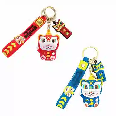 千桐 国潮醒狮招财猫 顺风顺水顺财神 卡通公仔 创意小书包 钥匙 可爱装饰 硅胶 挂件 男女同款情侣款