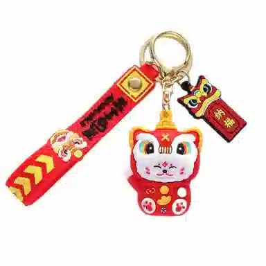 千桐 国潮醒狮招财猫 顺风顺水顺财神 卡通公仔 创意小书包 钥匙 可爱装饰 硅胶 挂件 男女同款情侣款