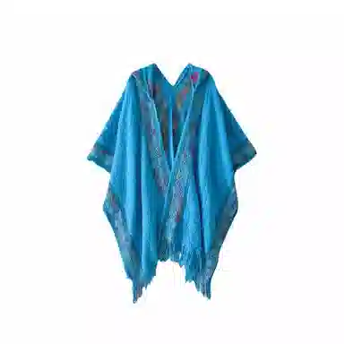 北极绒 时尚连帽民族风彩虹边流苏针织外搭春秋季出游必备 披肩 女款